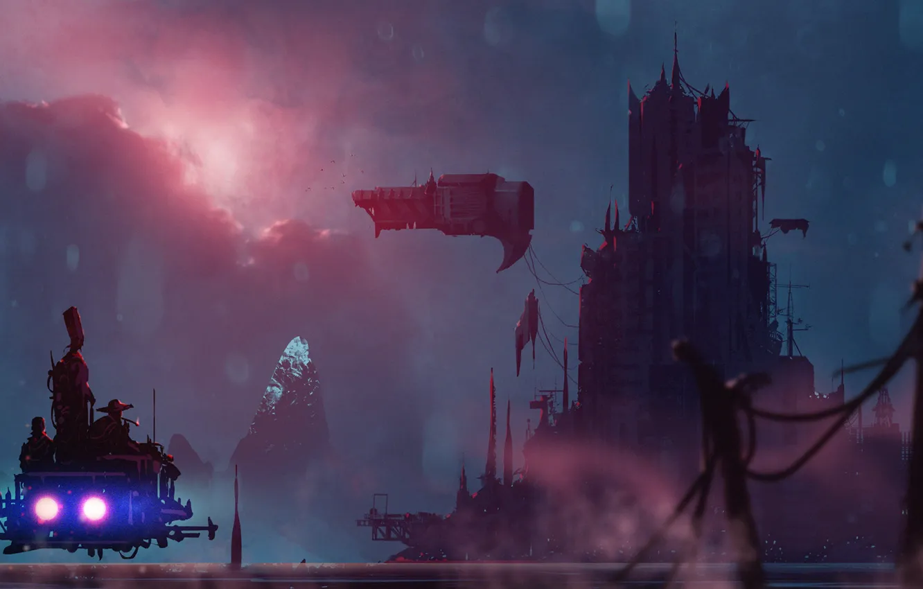 Photo wallpaper the city, future, fiction, transport, tower, fantasy, art, visitors