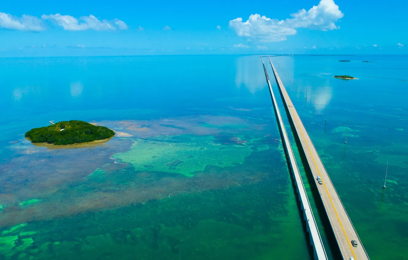 Photo wallpaper bridge, Florida, Atlantic Ocean, Big Bridge, amazing nature, amazing road, famous objects, famous bridge
