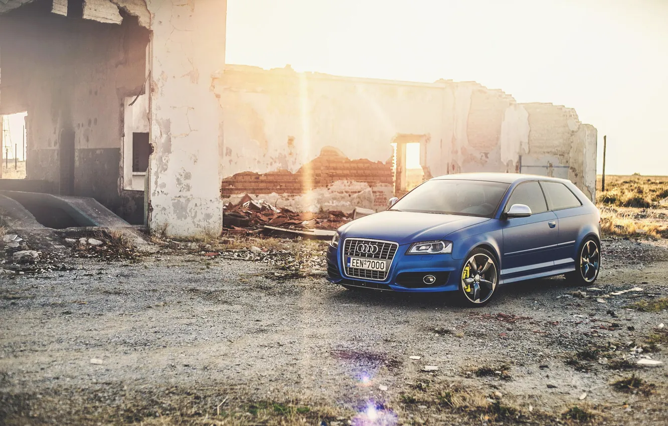 Photo wallpaper the sun, rays, Audi, Audi, Tuning, Blue