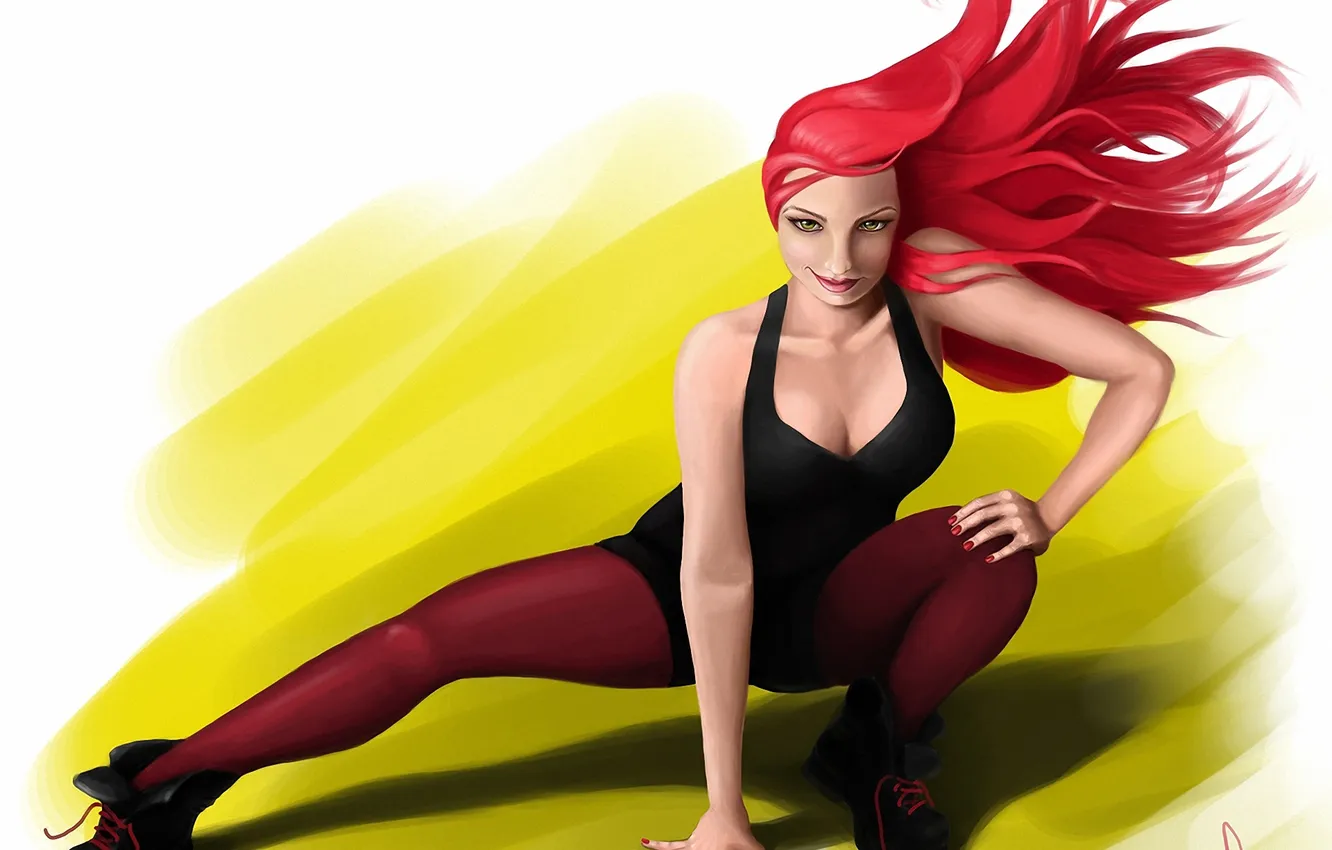 Photo wallpaper girl, pose, background, art, red