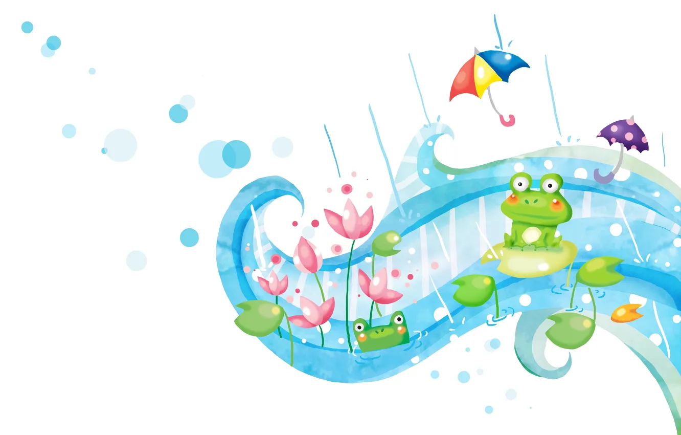 Photo wallpaper umbrella, fantasy, rain, curls, frog, Lotus, baby Wallpaper