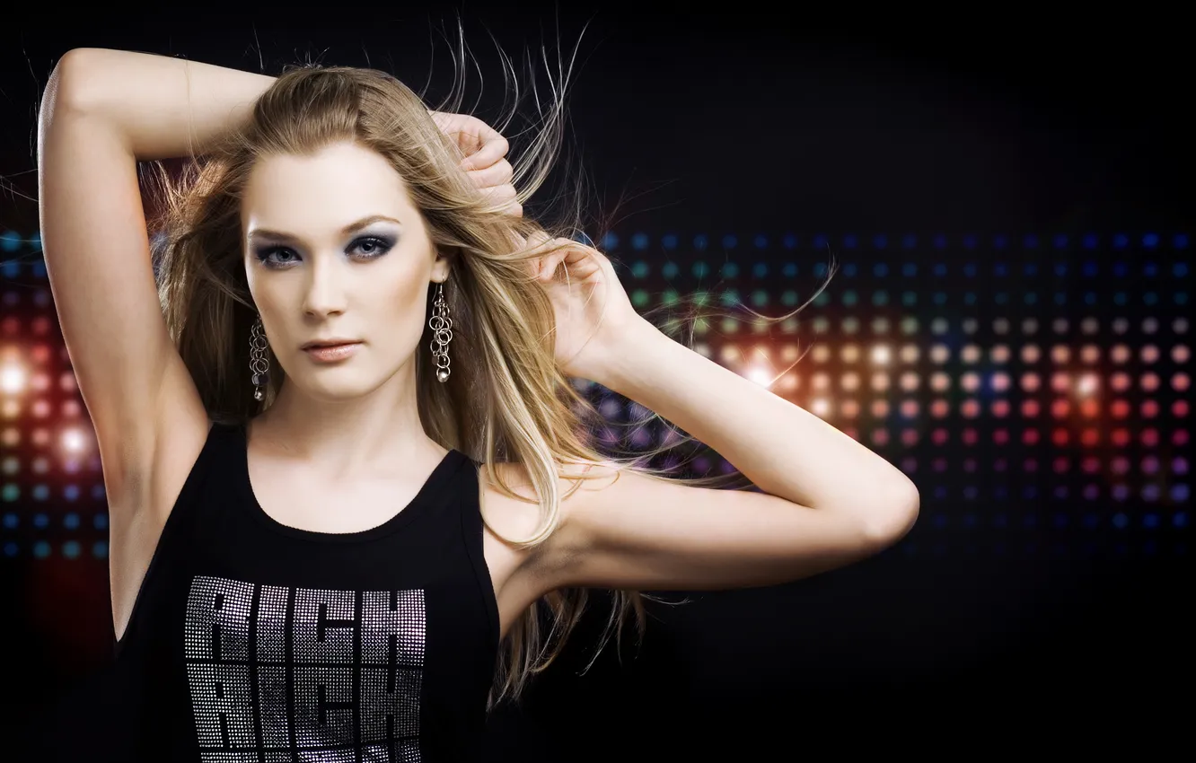 Photo wallpaper look, girl, the wind, earrings, Mike, blonde