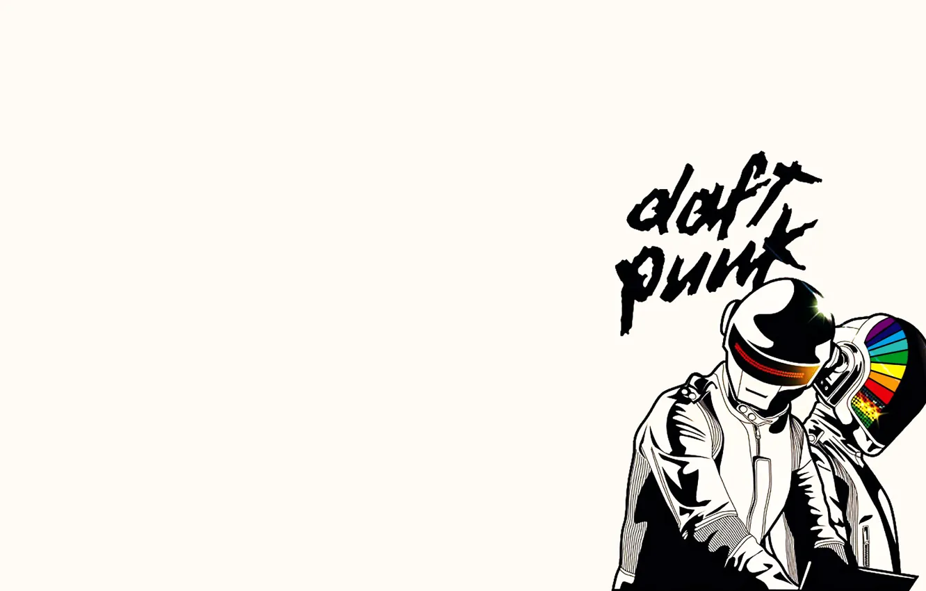 Photo wallpaper music, background, minimalism, group, helmet, Daft Punk
