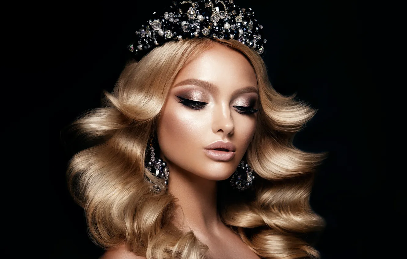 Photo wallpaper girl, crown, makeup, hairstyle, decoration, earrings, diamond, Korabkova