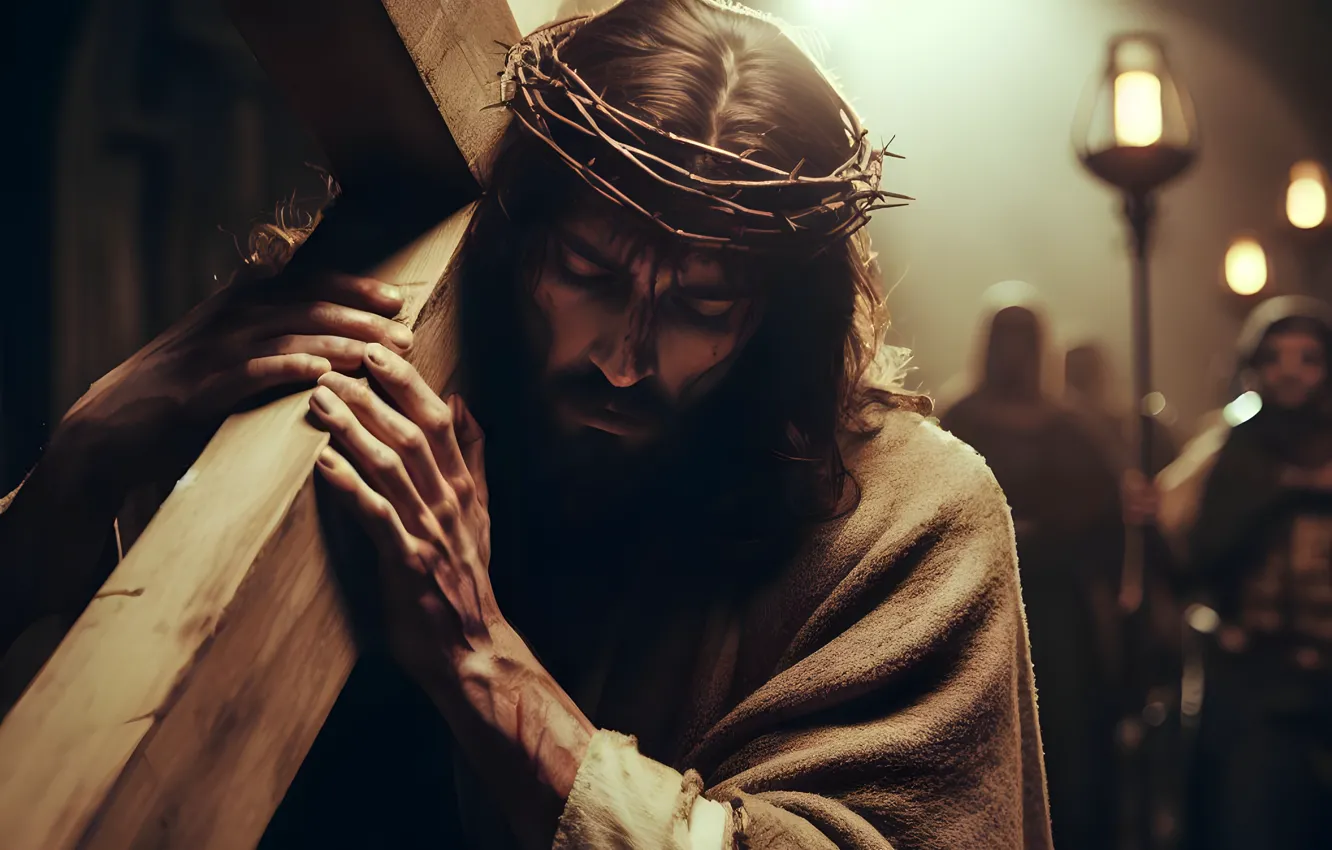 Photo wallpaper look, light, Jesus, people, portrait, cross, hands, male