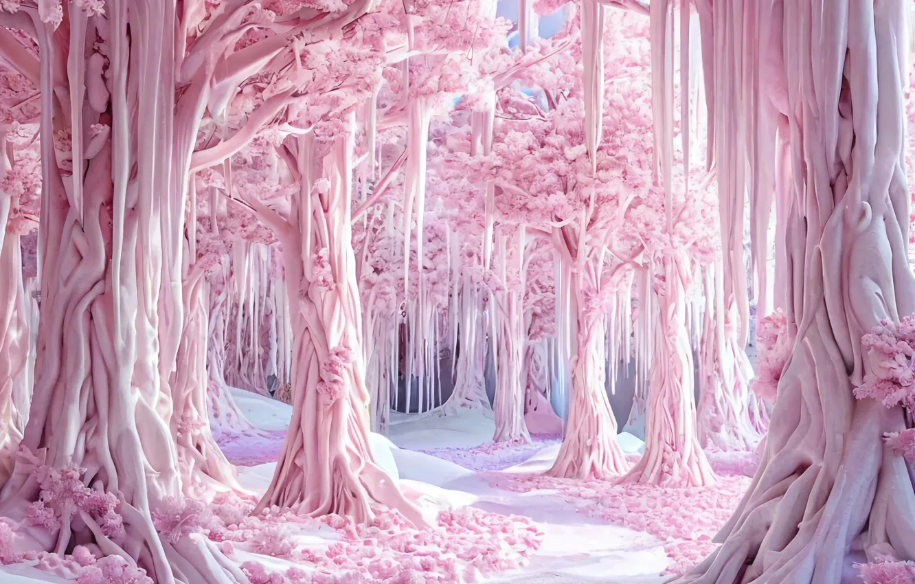 Photo wallpaper AI ART, pink, trees, neural network