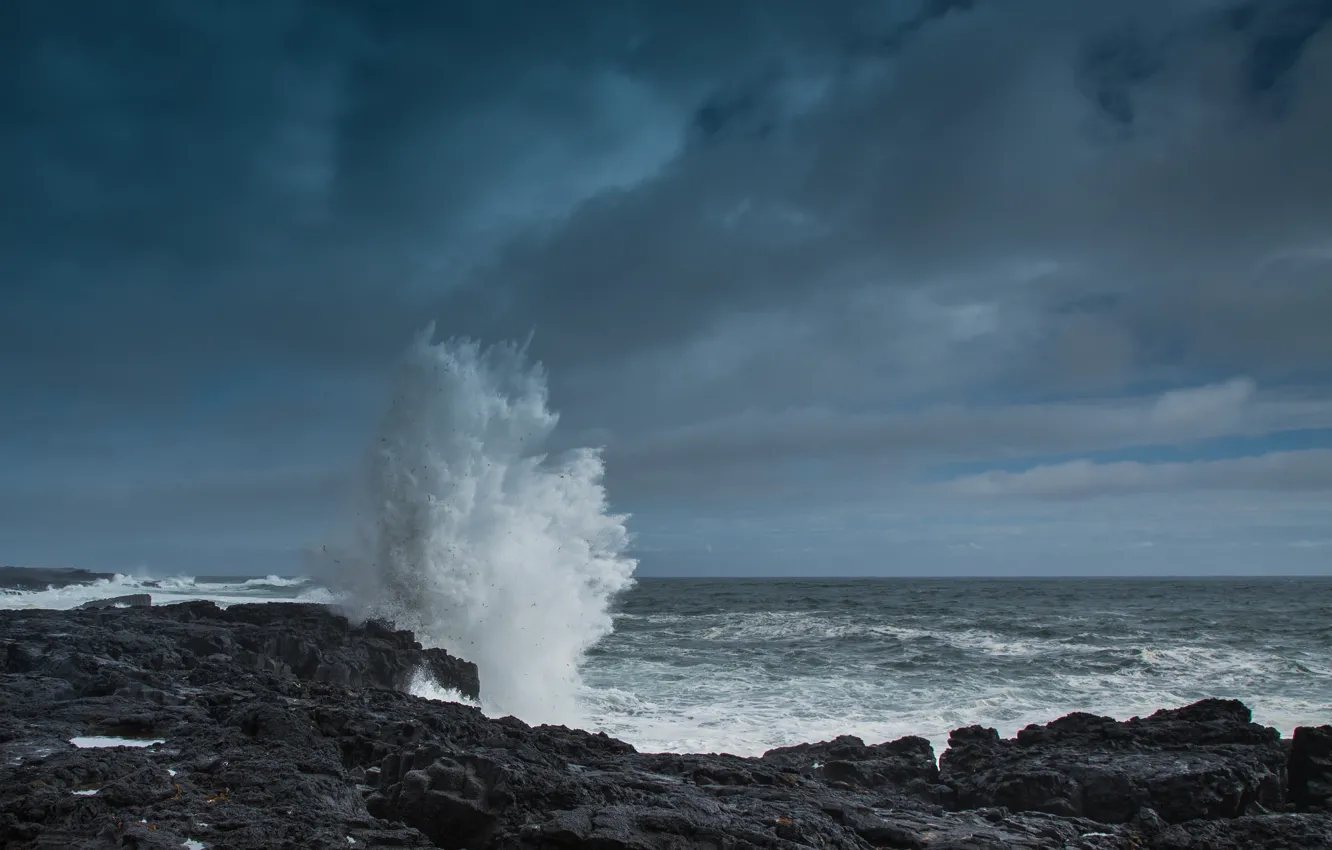 Photo wallpaper sea, wave, the sky, shore, Iceland