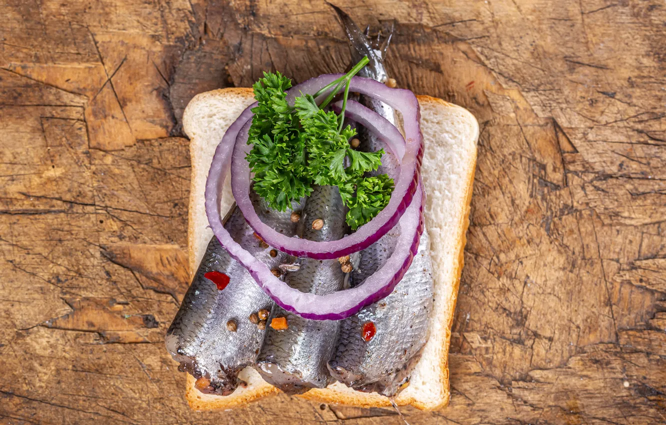 Photo wallpaper fish, bow, bread, sandwiches, appetizer