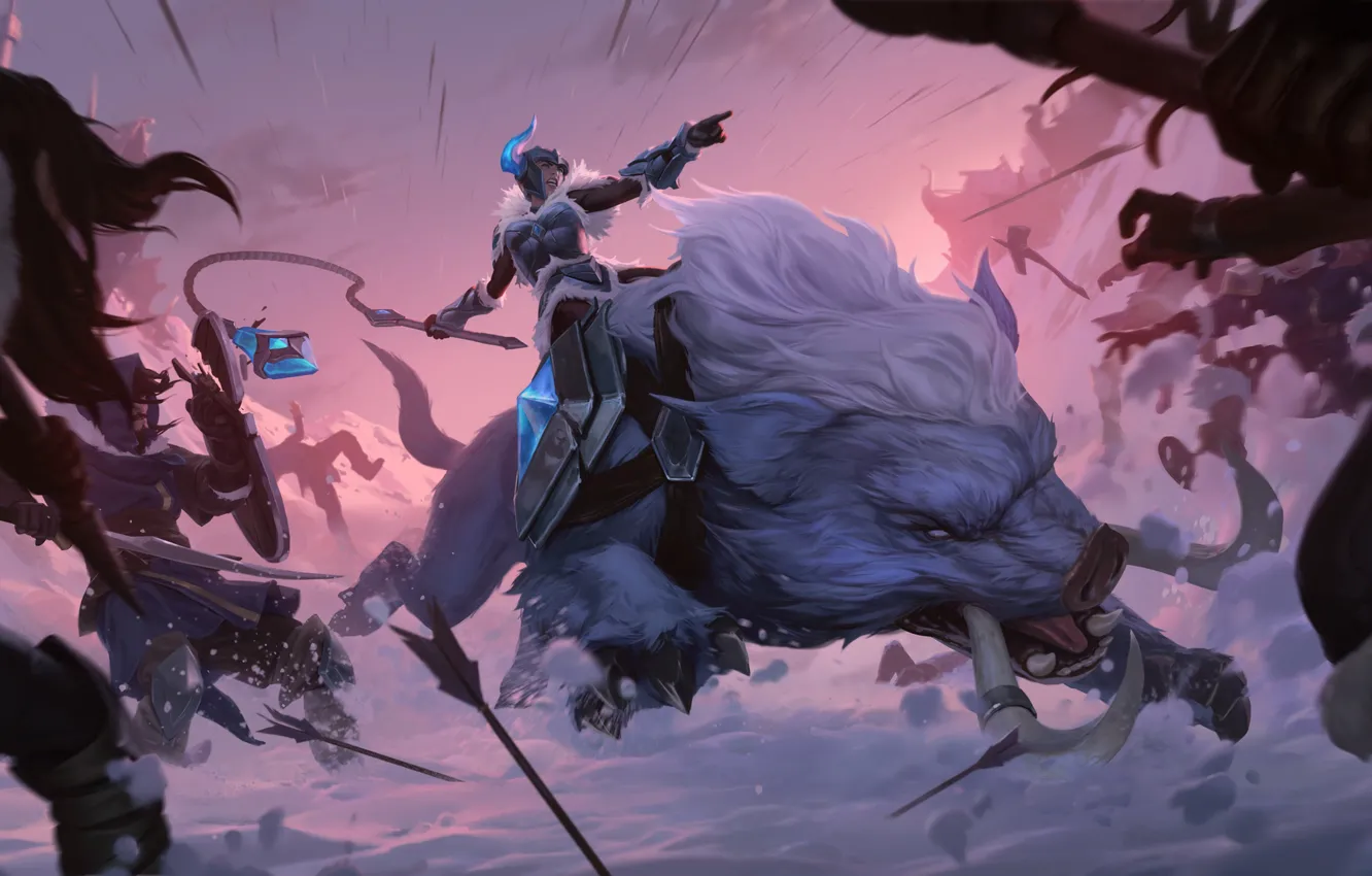 Photo wallpaper girl, snow, battle, Sejuani, Legends of Runeterra