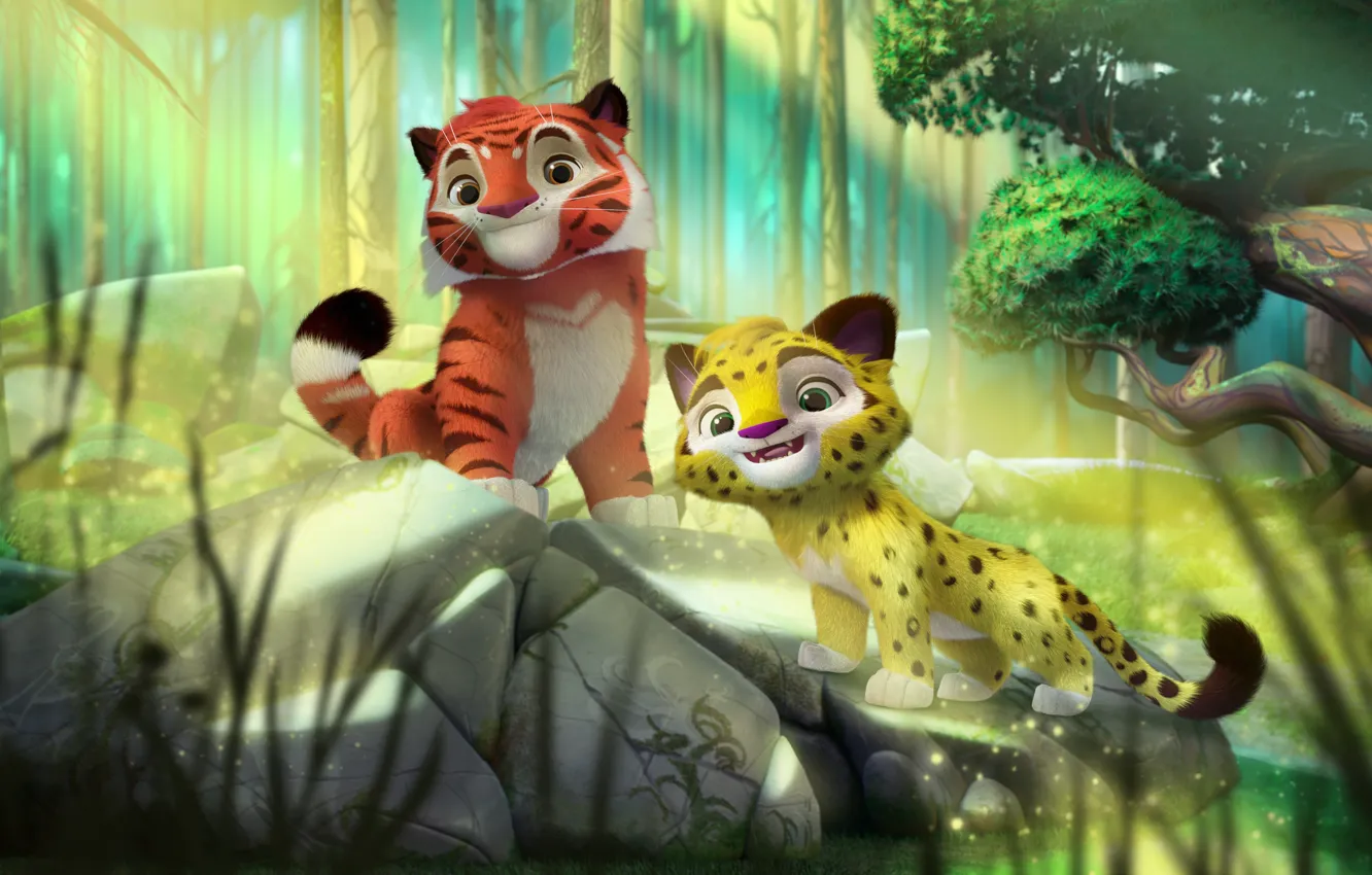 Photo wallpaper stones, animal, cartoon, jungle, Leo and TIG