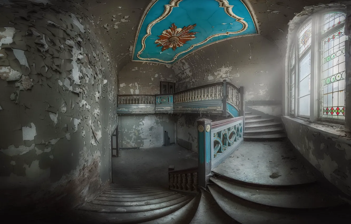 Photo wallpaper wall, window, ladder