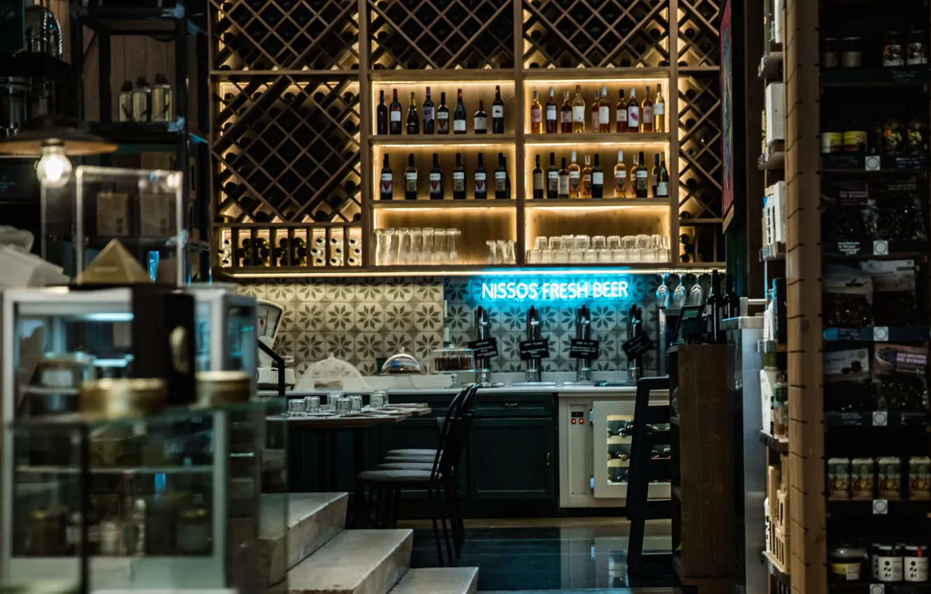 Photo wallpaper wine, interior, bar, loft