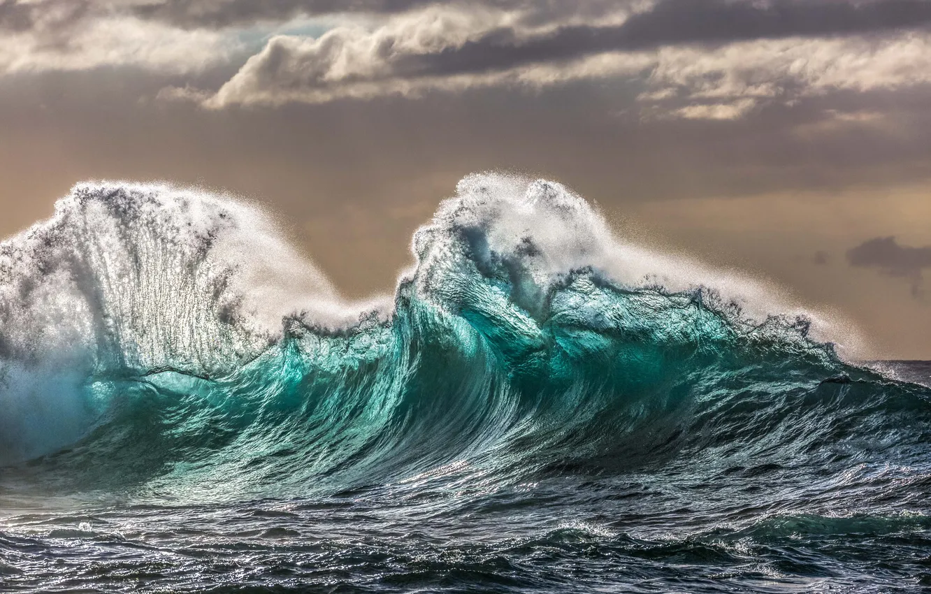 Photo wallpaper sea, wave, water, squirt, storm, nature