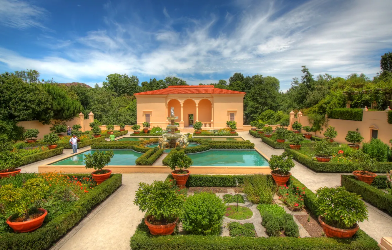Photo wallpaper greens, Park, lawn, New Zealand, fountain, flowerbed, Hamilton Gardens