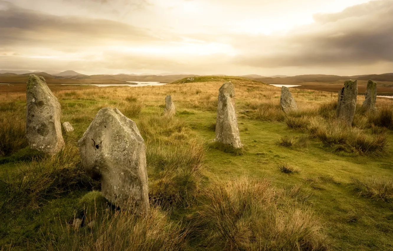 Photo wallpaper field, stones, Megalit
