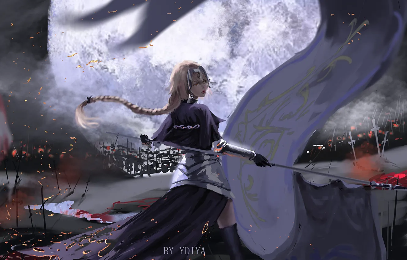 Photo wallpaper girl, fantasy, anime, braid, blonde, digital art, artwork, warrior