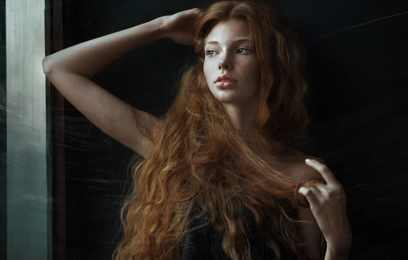 Photo wallpaper red, long hair, Dasha, Alexander Vinogradov