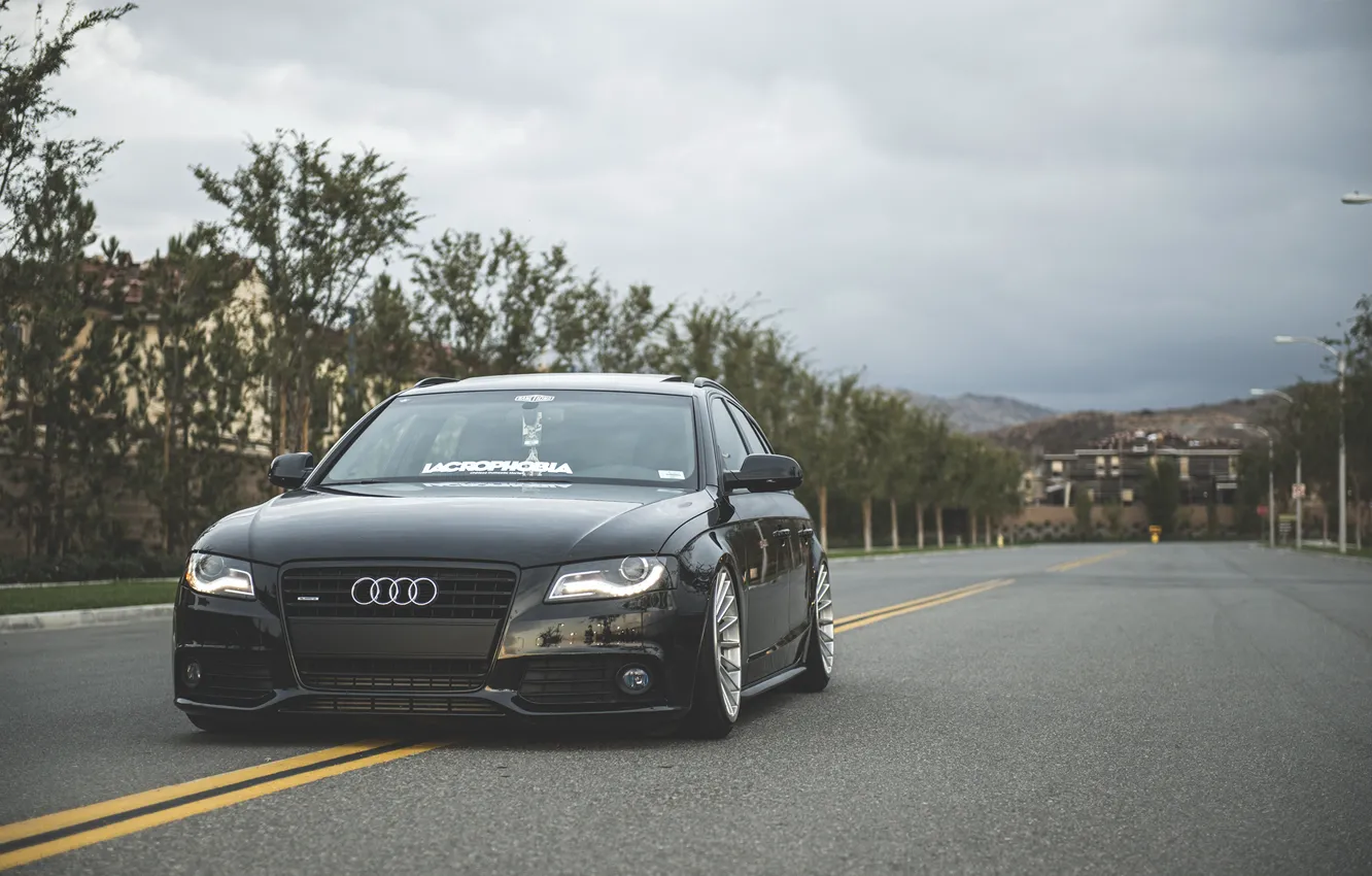 Photo wallpaper Audi, wheels, black, front, wagon, stance, before