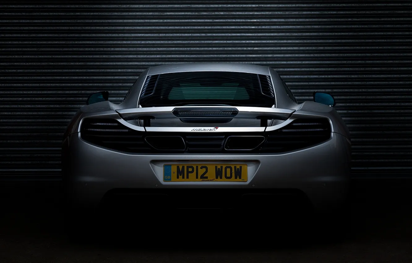 Photo wallpaper McLaren, silver, MP4-12C, back, McLaren, silvery, blinds