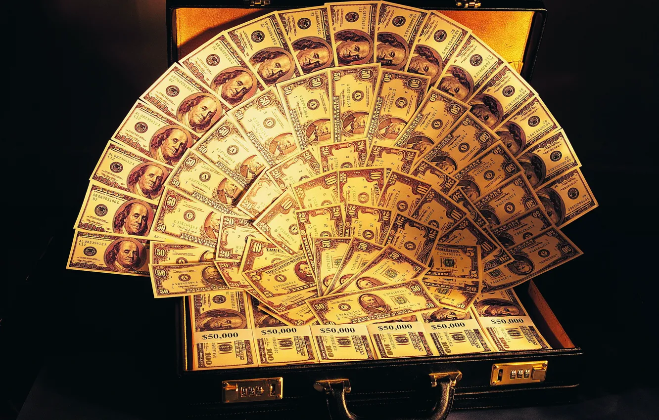 Photo wallpaper money, fan, suitcase, dollars