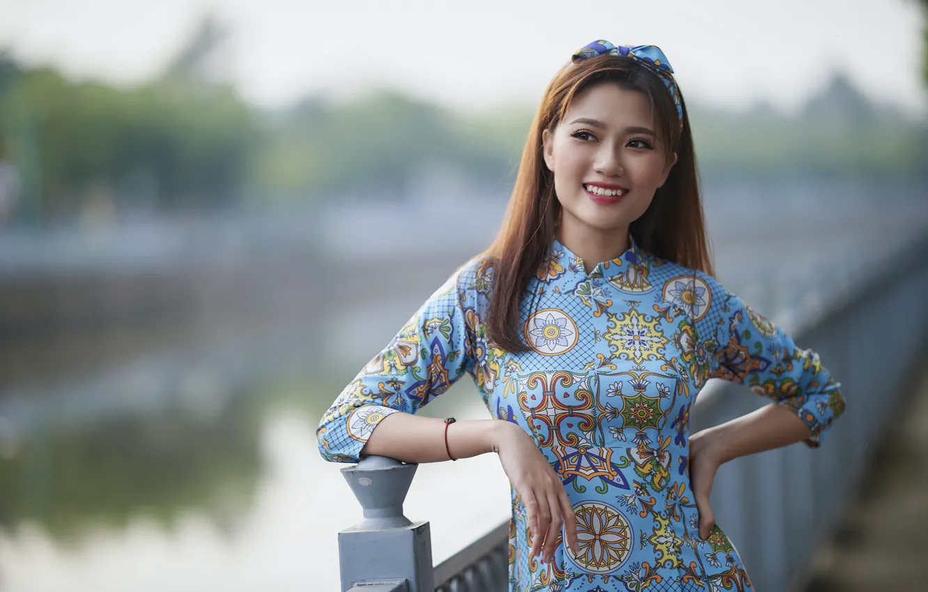 Photo wallpaper girl, nature, smile, Asian