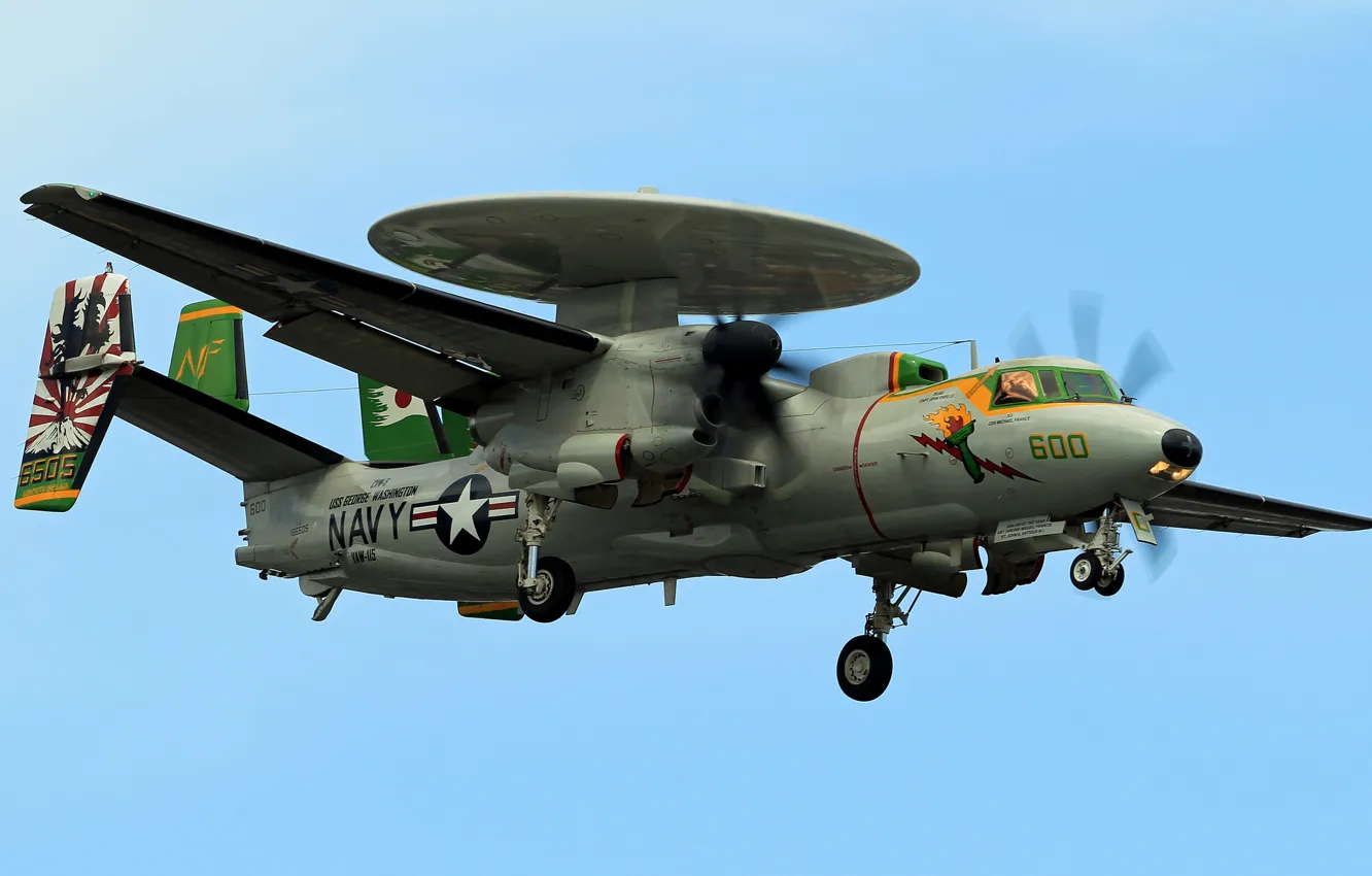 Photo wallpaper the plane, deck, Hawkeye, far, detection, radar, E-2C