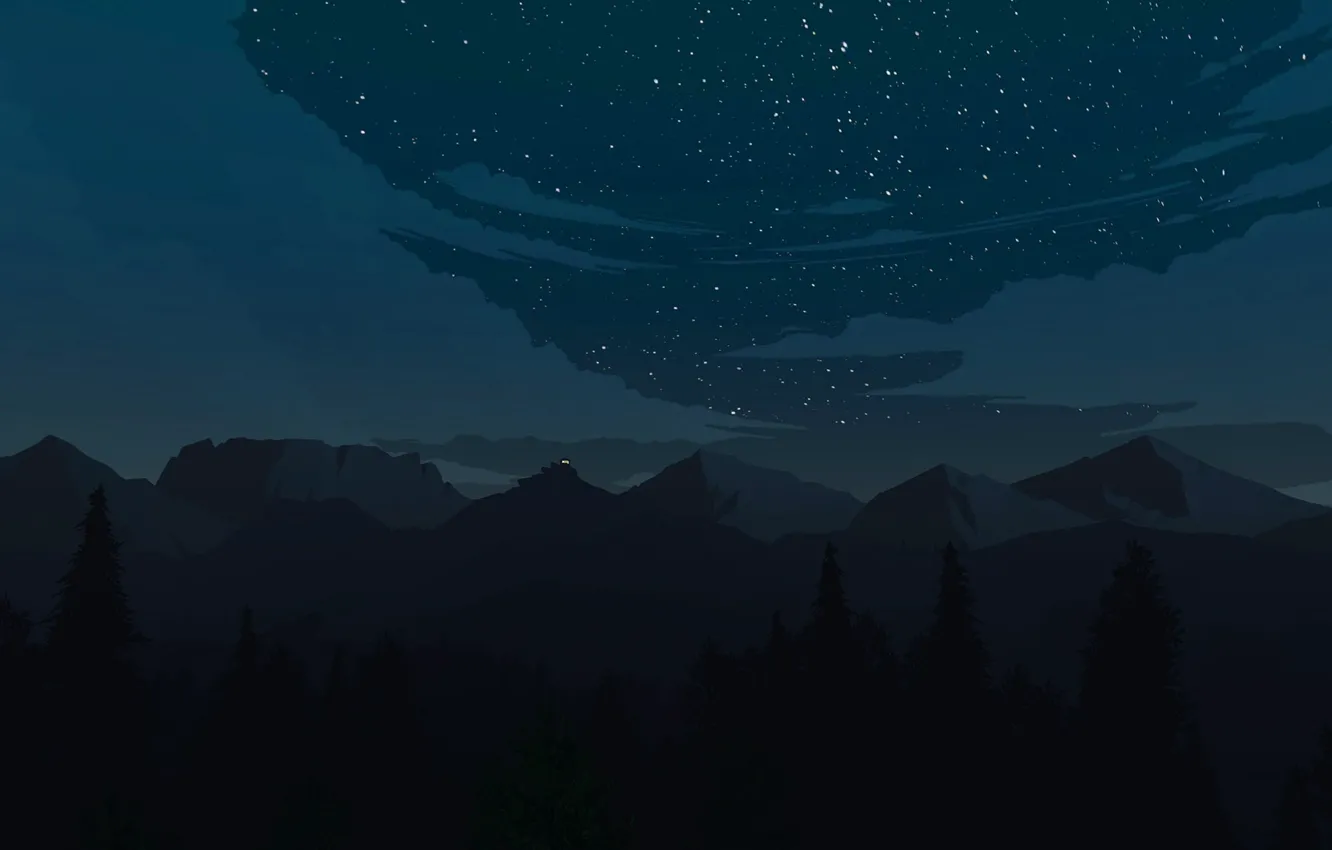 Photo wallpaper Mountains, Night, Stars, The game, Forest, View, Landscape, Art