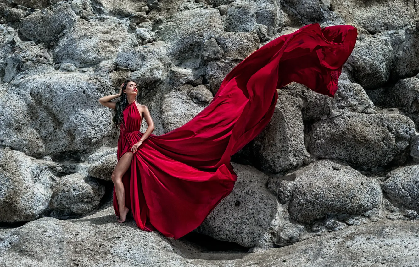 Photo wallpaper girl, pose, the wind, train, figure, dress, beautiful, Ilya Tkachev