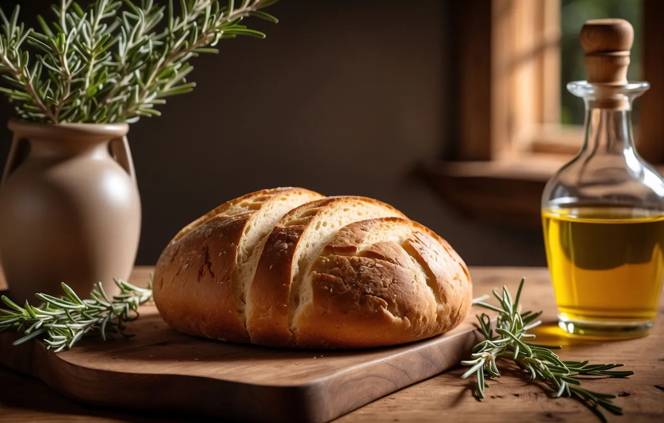 Photo wallpaper oil, bread, rosemary