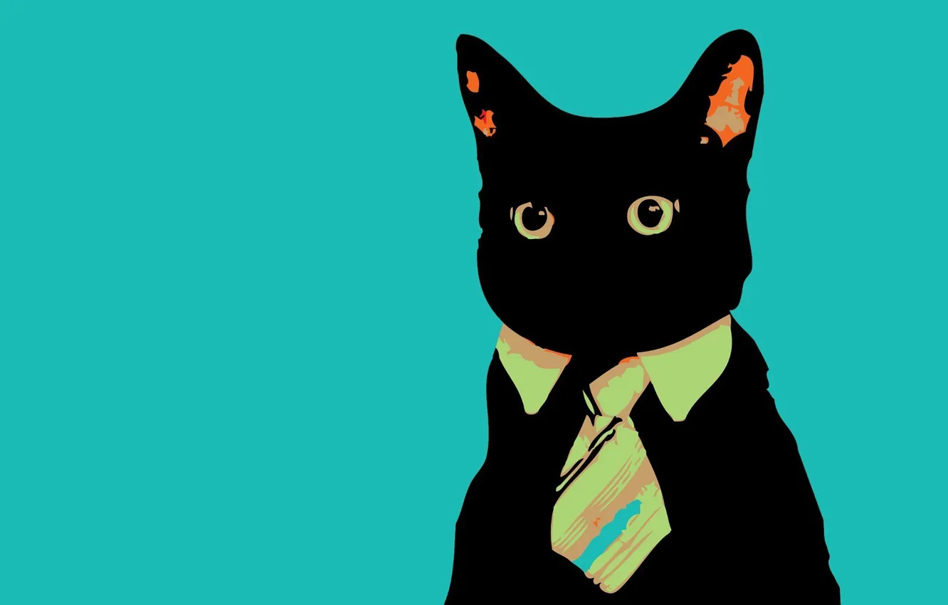 Photo wallpaper minimalism, Cat, tie, looks