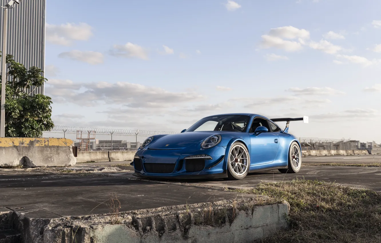 Photo wallpaper Porsche, Blue, Porsche 911, Front, Porsche 911 GT3