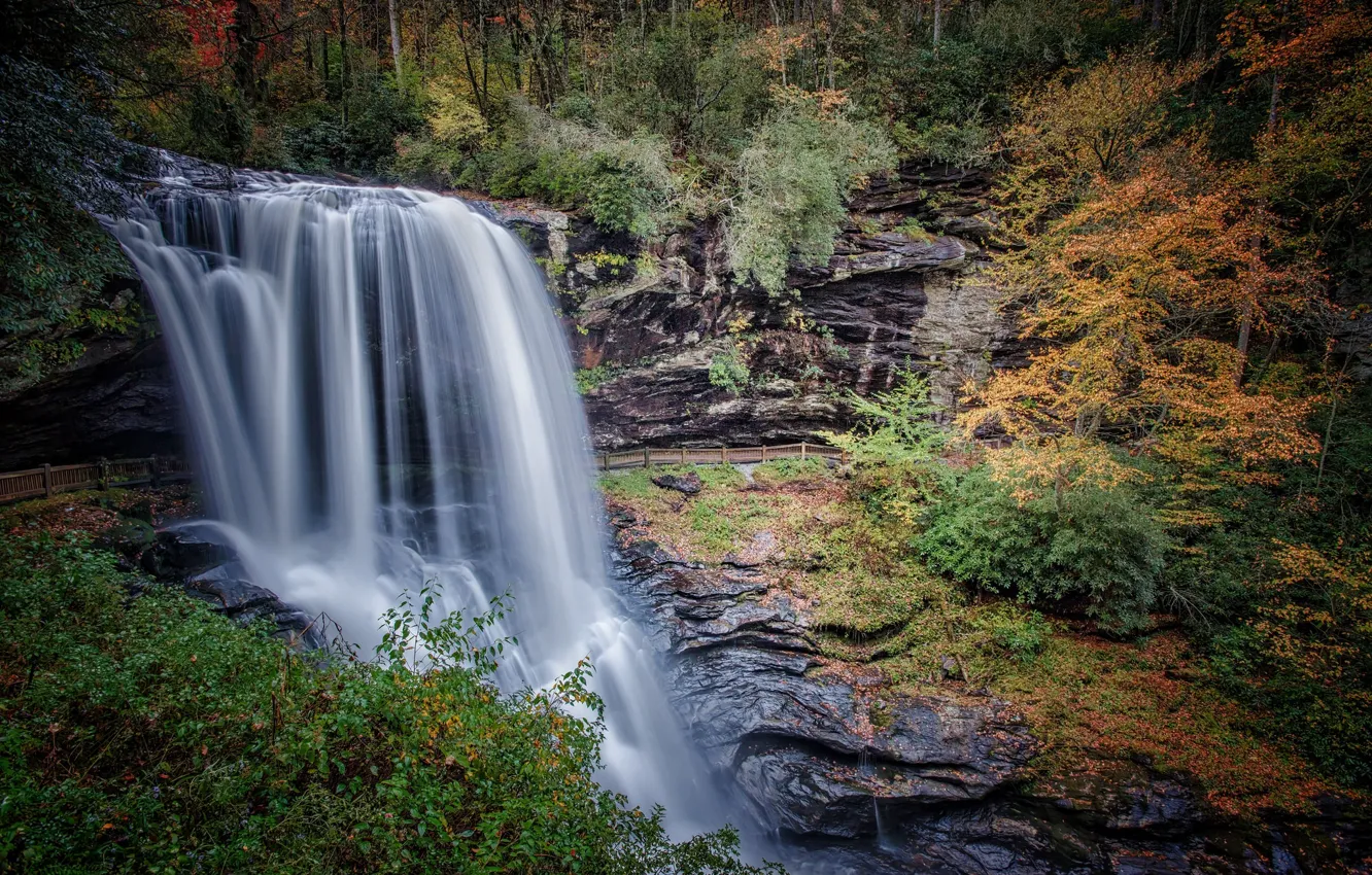 Photo wallpaper autumn, water, waterfall, stream