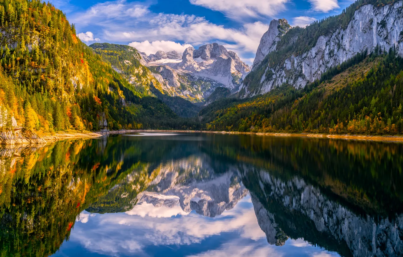 Photo wallpaper autumn, mountains, lake, rocks, reflection, Austria, Alps