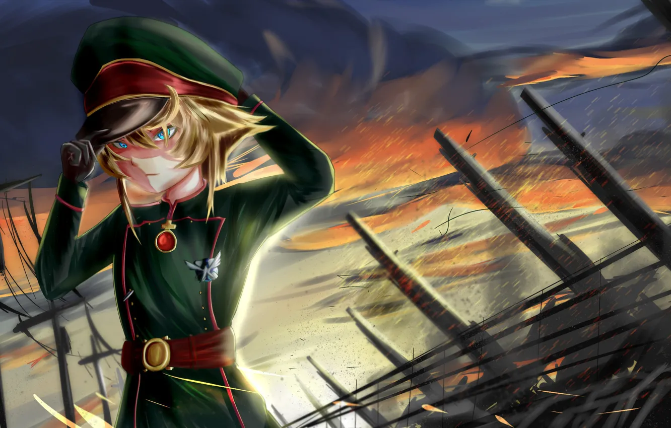 Photo wallpaper kawaii, battlefield, girl, gun, soldier, military, weapon, war