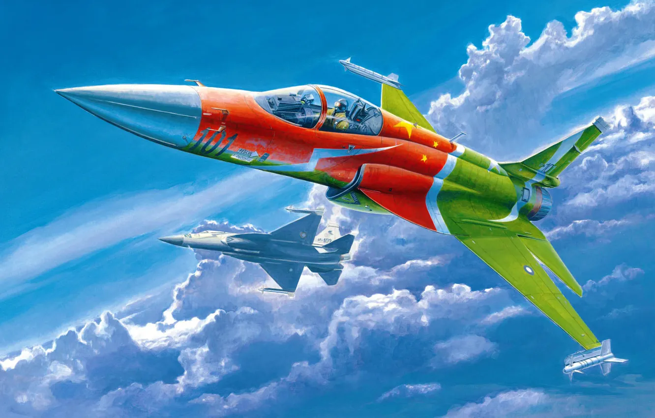 Photo wallpaper airplane, aviation, jet, art.painting, Chinese PLAAF FC-1 Fierce Dragon (Pakistan JF-17 Thunder)
