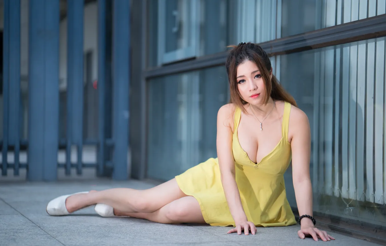 Photo wallpaper summer, look, girl, face, hair, dress, legs, cutie