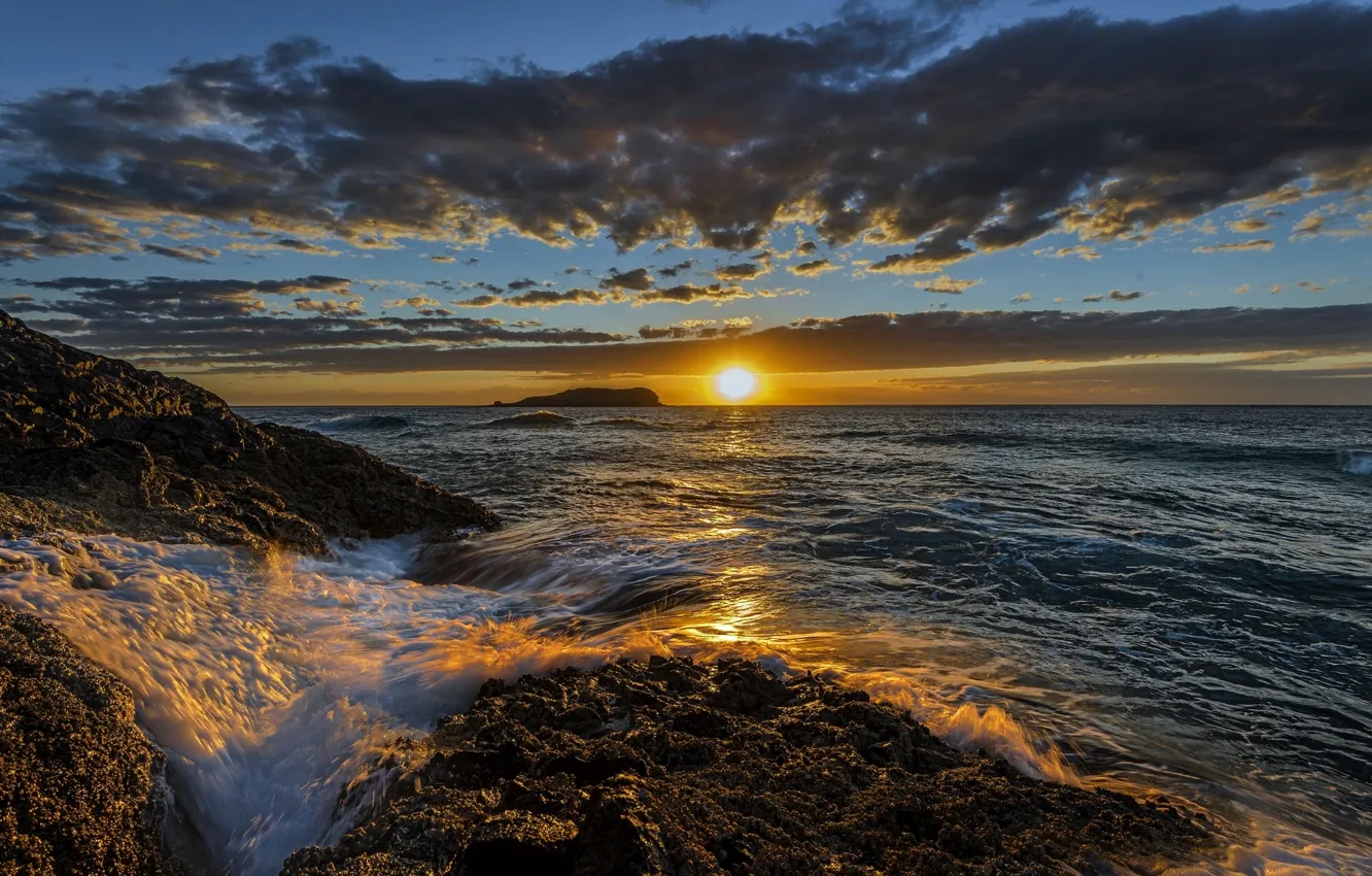 Photo wallpaper clouds, sunset, the ocean, coast, Australia, Pacific Ocean, Australia, The Pacific ocean