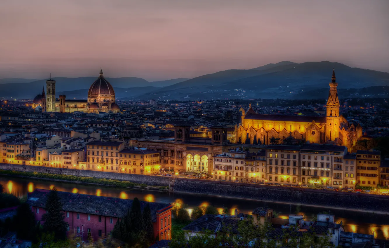 Photo wallpaper night, lights, Italy, panorama, Florence