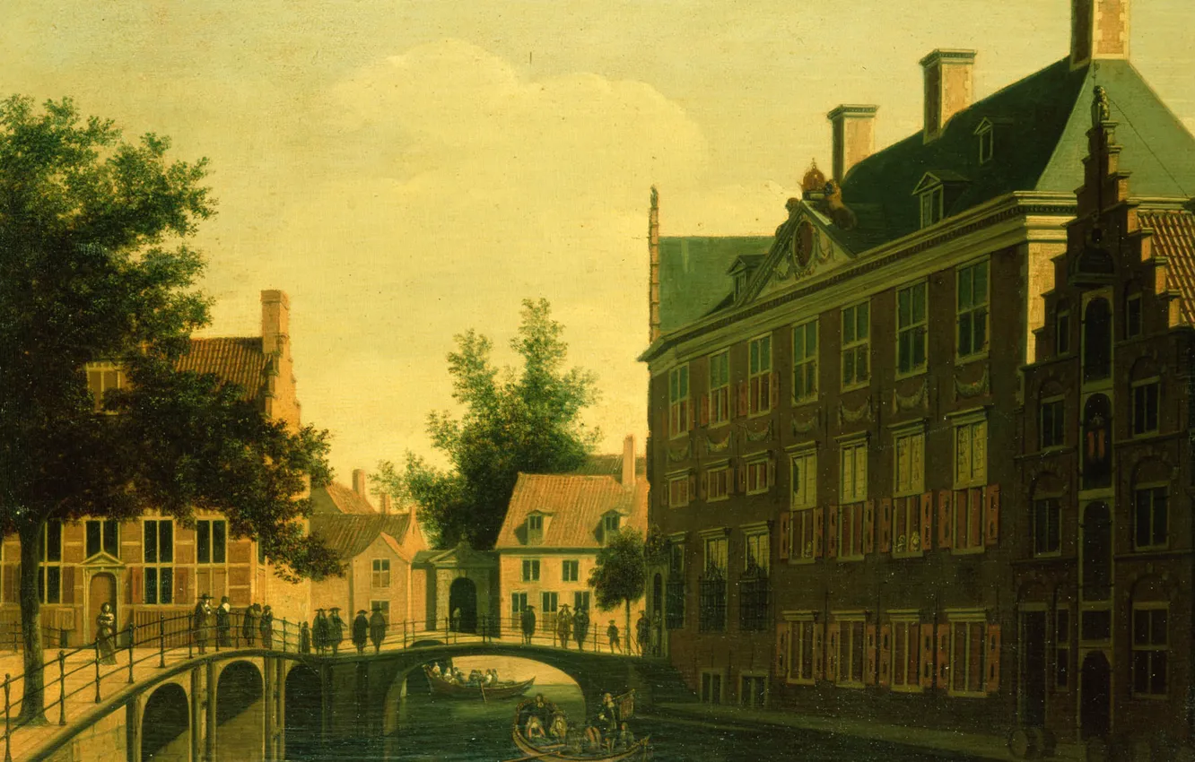 Photo wallpaper oil, picture, the urban landscape, Gerrit Adriaenszoon Berckheyde, Gerrit Adriaenszoon Berckheyde, 1680, The house is …