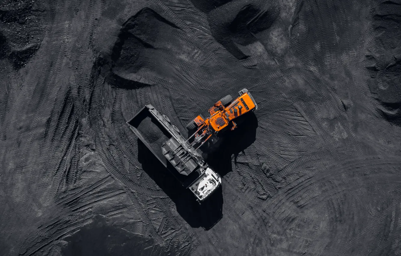 Photo wallpaper dust, heavy machinery, coal, mining