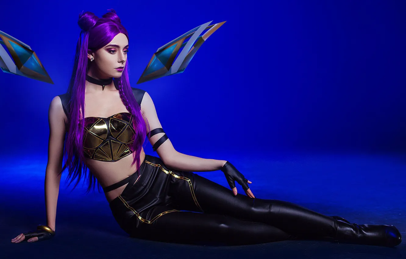 Photo wallpaper the game, game, beautiful girl, cosplay, cosplay, League of Legends, beautiful girl, dark blue background