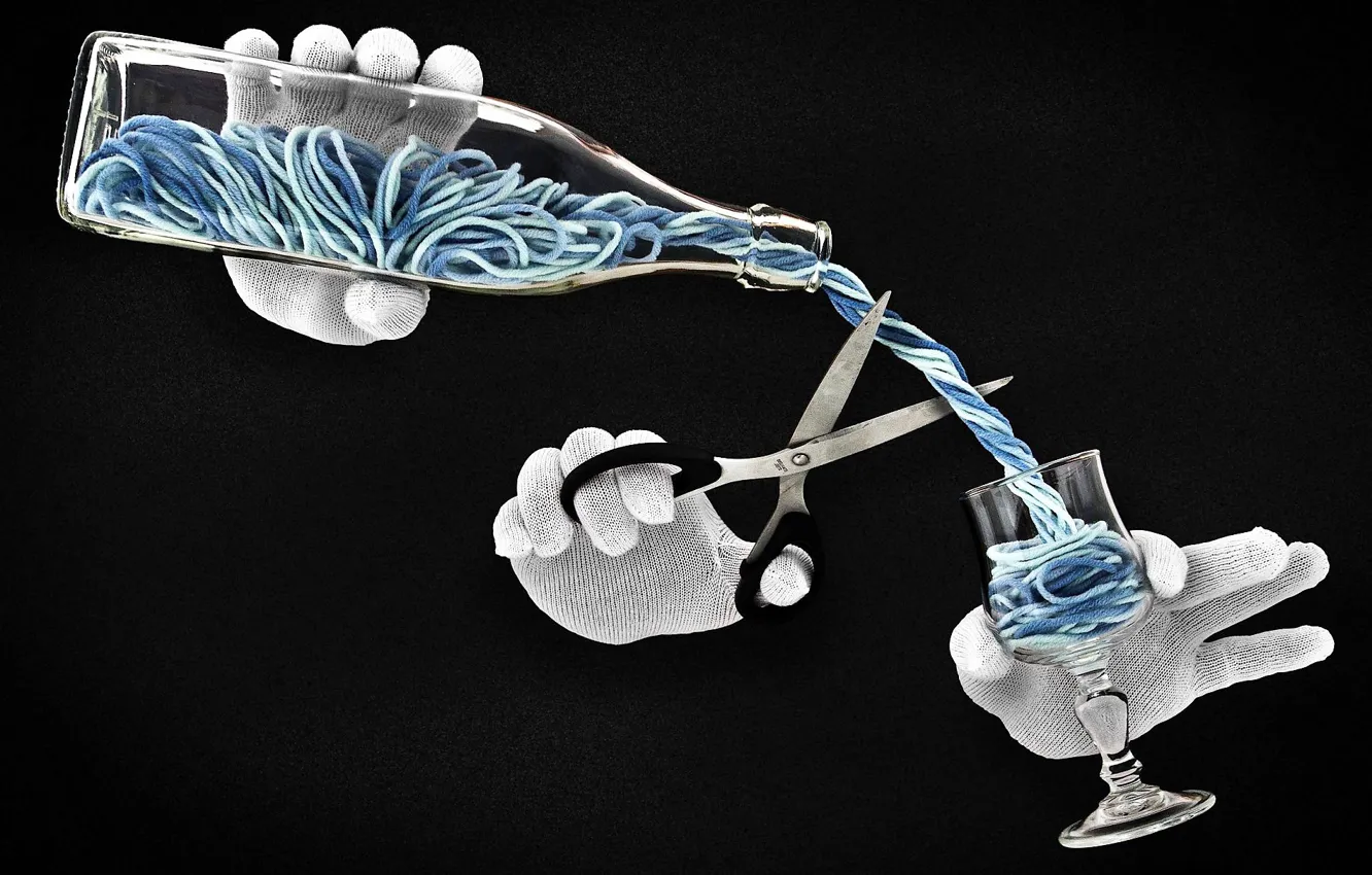 Photo wallpaper creative, hands, thread, scissors, local