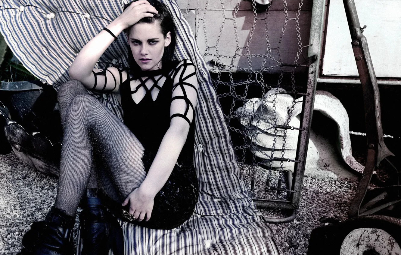 Photo wallpaper look, girl, mood, actress, mattress, brunette, tights, legs