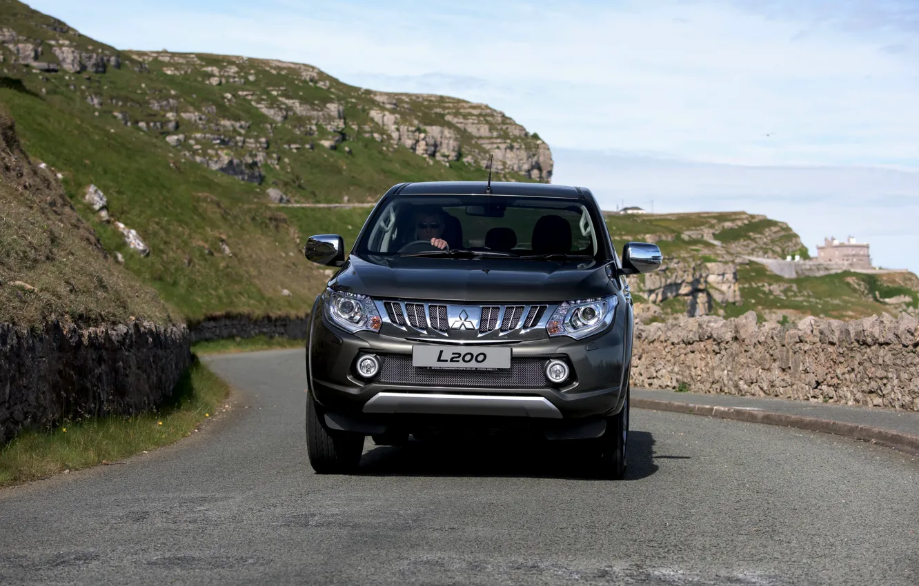 Photo wallpaper road, rocks, Mitsubishi, pickup, L200, 2015