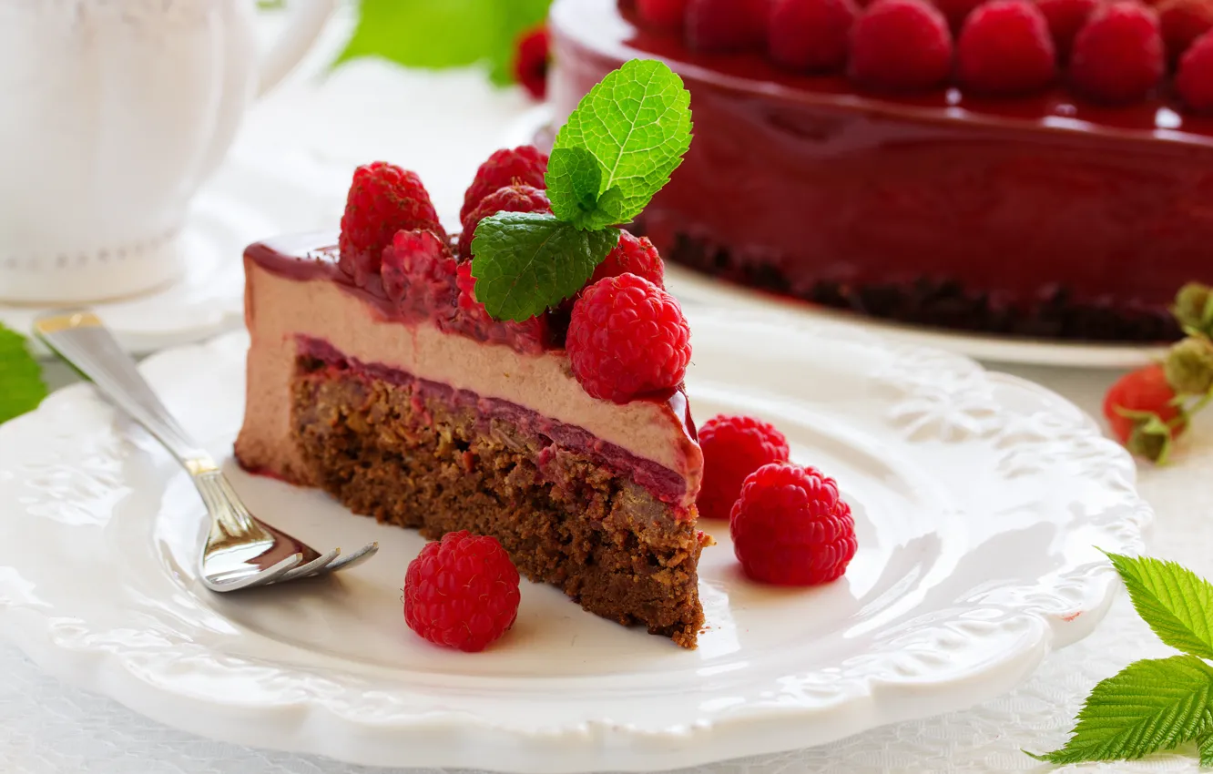 Photo wallpaper raspberry, cake, cake, cream, sweet, raspberry