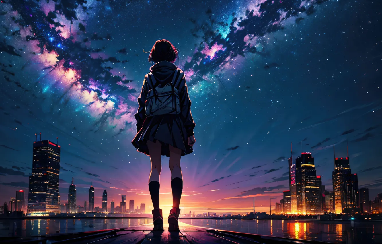 Photo wallpaper serenity, anime, girl, girl, Stardust, anime, night sky, serenity