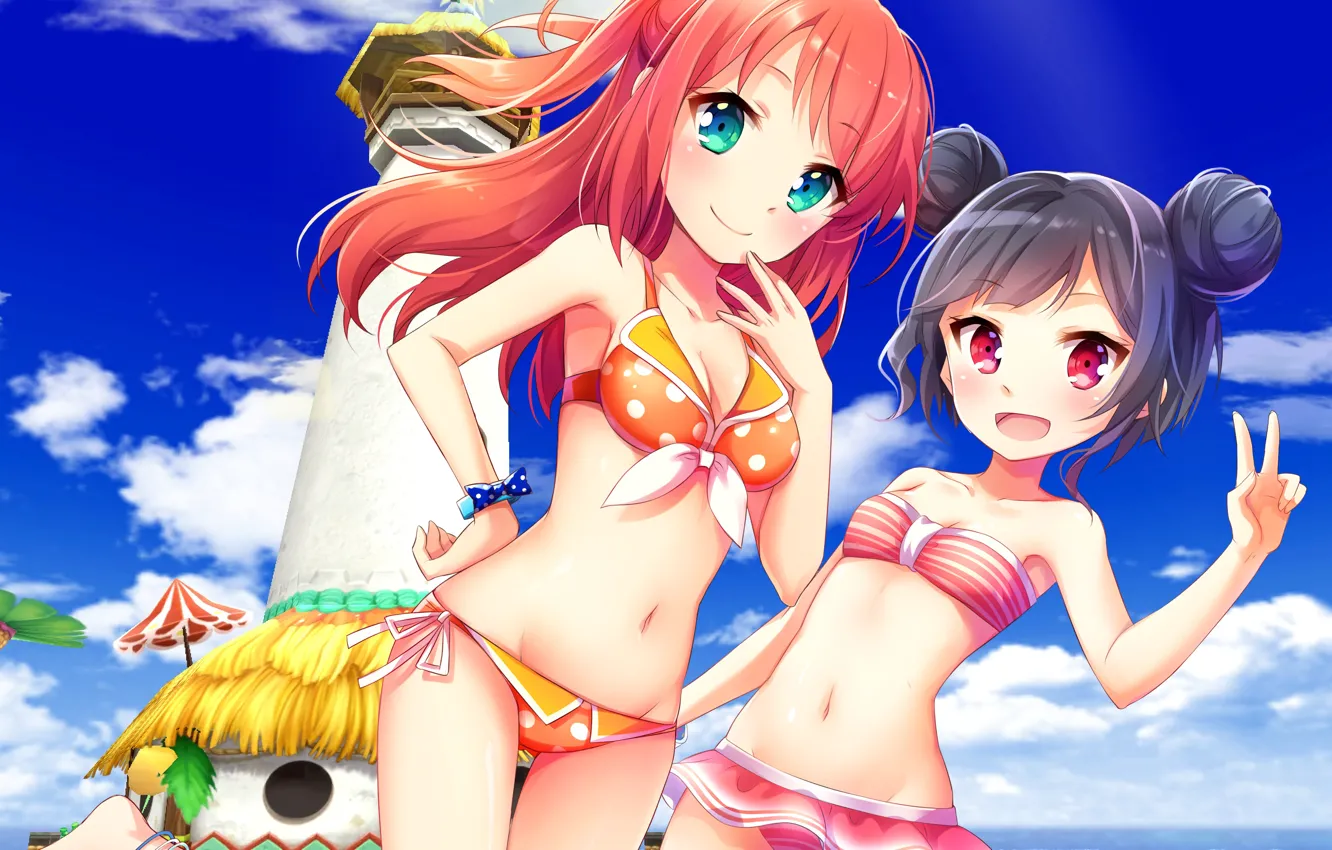 Photo wallpaper girl, sexy, boobs, anime, beautiful, short hair, pretty, redhead