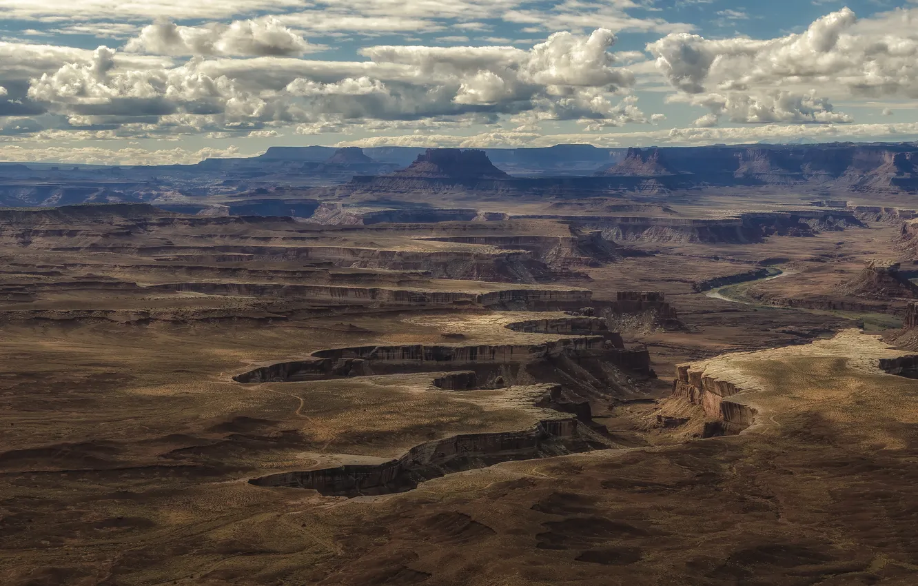 Photo wallpaper clouds, river, HDR, plain, valley, canyon