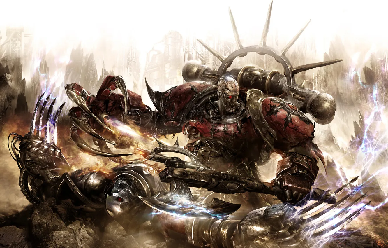 Photo wallpaper lights, lightning, warrior, Warhammer, chaos, fight, warp