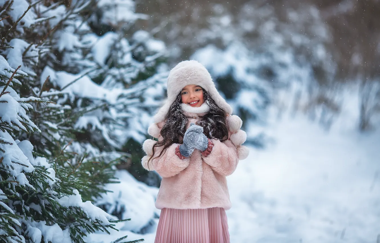 Photo wallpaper winter, snow, smile, sweetheart, girl, coat, Anastasia Barmina
